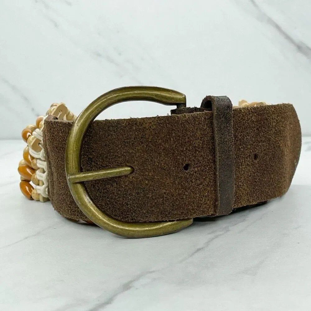 Wood Beaded Leather Boho Belt Small (S) ✨